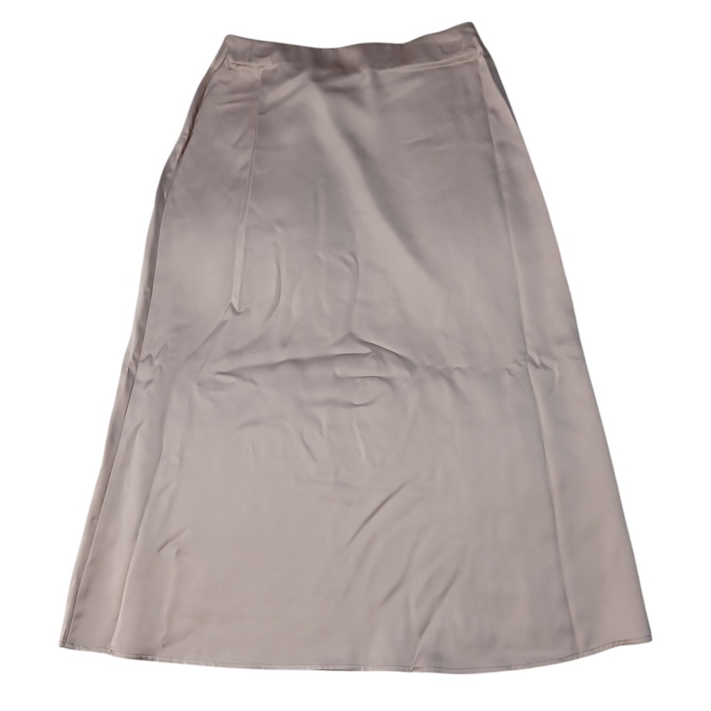 NWT French Connection Women's Zipper On Side Easy Care Satin Skirt Beige Large